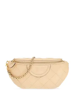 Tory Burch: Бежевая поясная сумка  Fleming