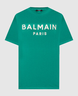 Balmain: Зелёная футболка 