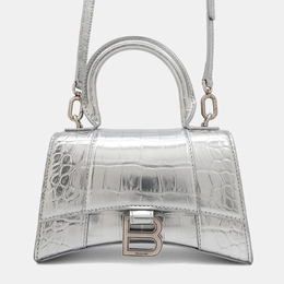 Balenciaga: Серебристая сумка  Hourglass XS