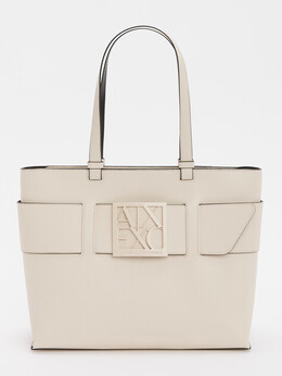 Armani Exchange: Бежевая спортивная сумка 