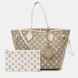 Louis Vuitton: Сумка-шоппер  Neverfull MM цвета хаки