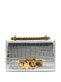 Alexander McQueen: Серебристая сумка через плечо  Skull