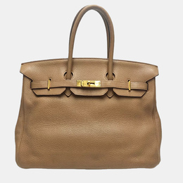 Hermes: Бежевая сумка-шоппер  Birkin 35