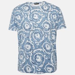 Versace: Голубая футболка  Barocco