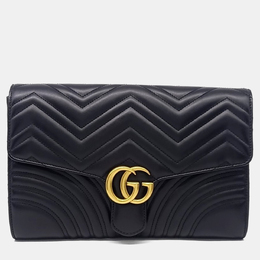 Gucci: Чёрный клатч  Marmont