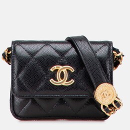 Chanel: Чёрная поясная сумка 