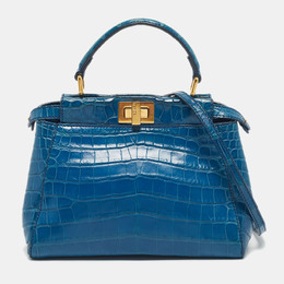 Fendi: Голубая сумка на руку  Peekaboo