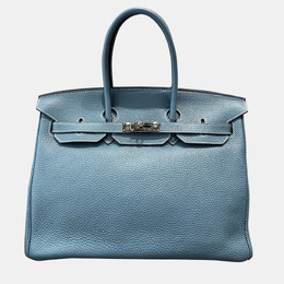 Hermes: Голубая сумка-шоппер  Birkin 35