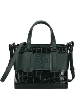 Armani Exchange: Зелёная сумка-шоппер 