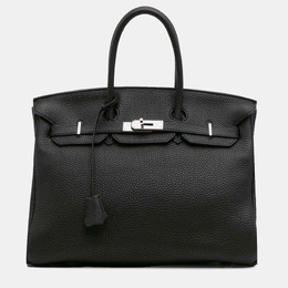 Hermes: Чёрная сумка-шоппер  Birkin 35