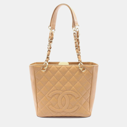 Chanel: Бежевая сумка-шоппер 
