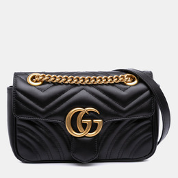 Gucci: Чёрная сумка через плечо  GG Marmont