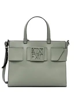 Armani Exchange: Зелёная сумка-шоппер 