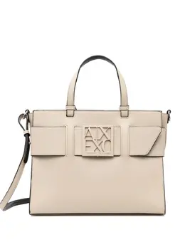 Armani Exchange: Бежевая сумка-шоппер 