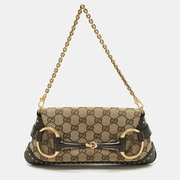 Gucci: Бежевый клатч  Horsebit Chain