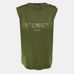 Balmain: Зелёная футболка 