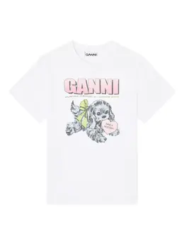 GANNI: Белая футболка 