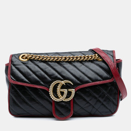 Gucci: Чёрная сумка через плечо  GG Marmont