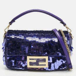 Fendi: Фиолетовая сумка  Baguette