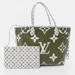 Louis Vuitton: Сумка-шоппер  Neverfull MM цвета хаки