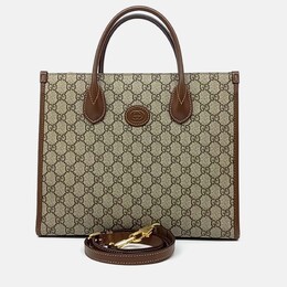 Gucci: Бежевая сумка-шоппер  Interlocking G