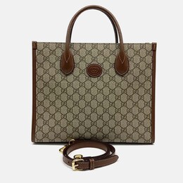Gucci: Бежевая сумка-шоппер  GG