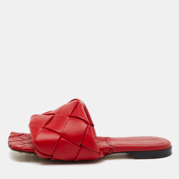 Bottega Veneta: Красные сандалии  Intrecciato