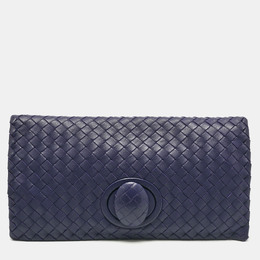 Bottega Veneta: Голубой клатч  Intrecciato