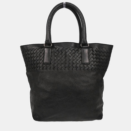 Bottega Veneta: Чёрная сумка-шоппер  Intrecciato