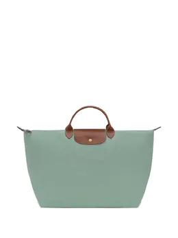 Longchamp: Зелёная сумка-шоппер  Le Pliage Original