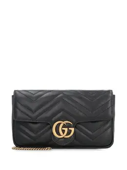 Gucci: Чёрная сумка через плечо  GG Marmont