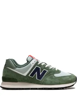 New Balance: Зелёные кроссовки  574