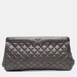 Chanel: Серебристый клатч 