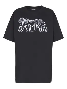 Balmain: Футболка с леопардовым принтом 
