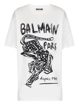 Balmain: Футболка с леопардовым принтом 