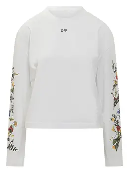 Off-White: Футболка с растительным принтом 