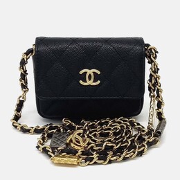 Chanel: Чёрная поясная сумка 