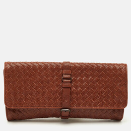 Bottega Veneta: Коричневый клатч  Intrecciato