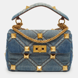 Valentino: Голубая сумка на руку  Roman Stud