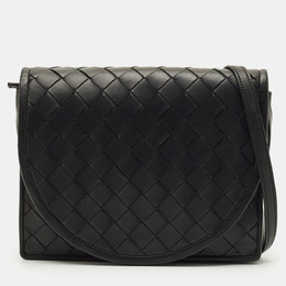 Bottega Veneta: Чёрная сумка через плечо  Intrecciato