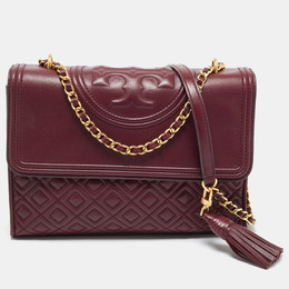 Tory Burch: Бордовая сумка  Fleming