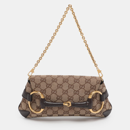 Gucci: Бежевый клатч  Horsebit Chain