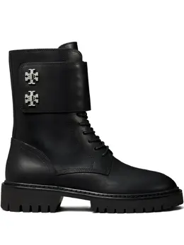 Tory Burch: Чёрные ботинки  Double T