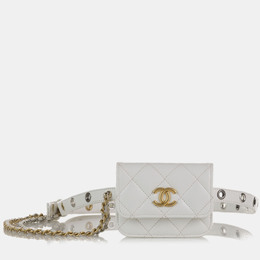 Chanel: Белая поясная сумка 