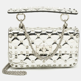 Valentino: Серебристая сумка на руку  Rockstud Spike
