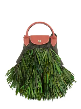 Longchamp: Зелёная сумка-шоппер  Le Pliage