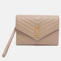 Saint Laurent Paris: Бежевый клатч  Monogram Envelope
