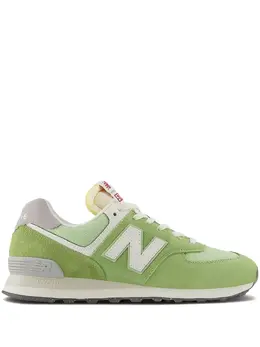 New Balance: Зелёные кроссовки  574