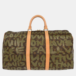 Louis Vuitton: Спортивная сумка  Keepall 50 цвета хаки