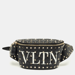 Valentino: Чёрная поясная сумка  Rockstud